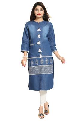 Blue printed cotton kurtas-and-kurtis 2