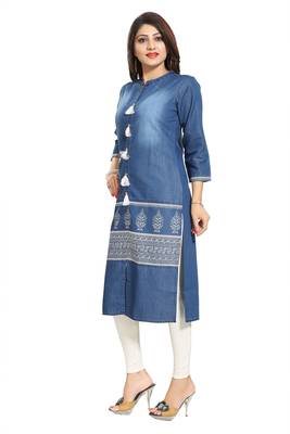Blue printed cotton kurtas-and-kurtis 4