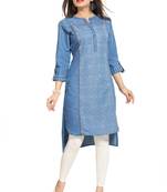 Blue printed cotton kurtas-and-kurtis