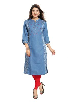 Blue printed cotton kurtas-and-kurtis 1