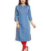 Blue printed cotton kurtas-and-kurtis