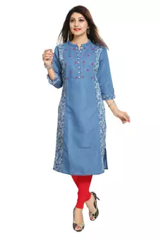 Blue printed cotton kurtas-and-kurtis