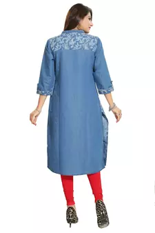 Blue printed cotton kurtas-and-kurtis