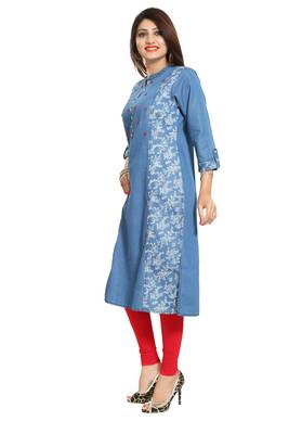 Blue printed cotton kurtas-and-kurtis 4