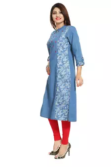 Blue printed cotton kurtas-and-kurtis