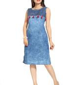 Blue plain cotton kurtas-and-kurtis