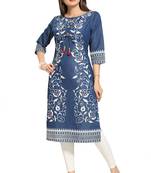 Blue printed cotton kurtas-and-kurtis