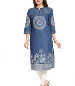 Blue printed cotton kurtas-and-kurtis