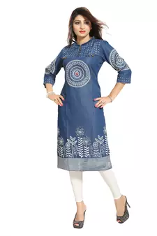 Blue printed cotton kurtas-and-kurtis