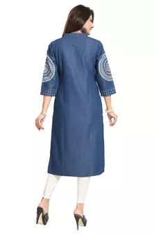 Blue printed cotton kurtas-and-kurtis