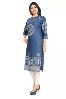 Blue printed cotton kurtas-and-kurtis
