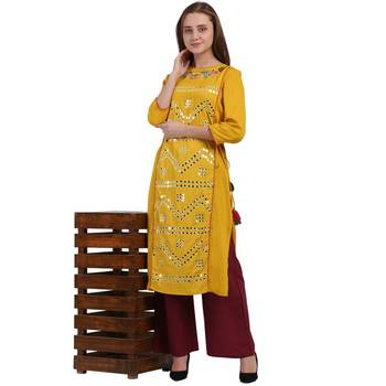 Yellow embroidered viscose rayon embroidered-kurtis 1