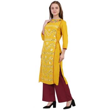 Yellow embroidered viscose rayon embroidered-kurtis 3