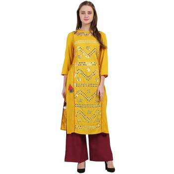 Yellow embroidered viscose rayon embroidered-kurtis 4