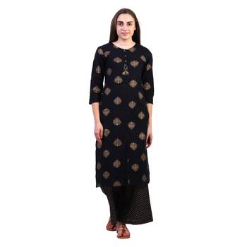 Black printed viscose rayon kurtas-and-kurtis 1