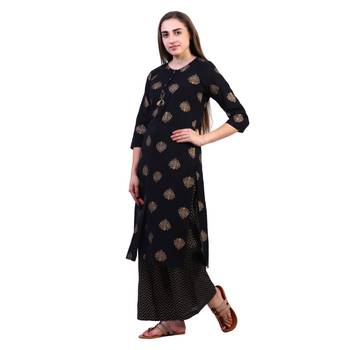Black printed viscose rayon kurtas-and-kurtis 3
