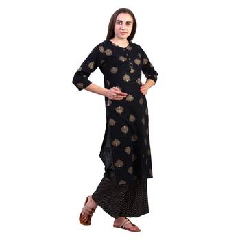 Black printed viscose rayon kurtas-and-kurtis 4