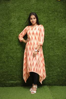 Women Orange Long Kurti  1