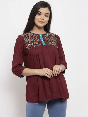 Brown embroidered rayon kurtas-and-kurtis 1