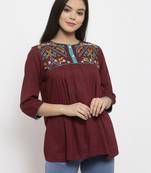 Brown embroidered rayon kurtas-and-kurtis