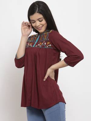 Brown embroidered rayon kurtas-and-kurtis 2