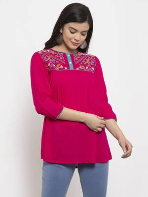 Magenta embroidered rayon kurtas-and-kurtis 1