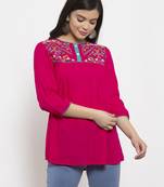 Magenta embroidered rayon kurtas-and-kurtis