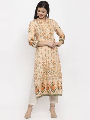 Peach printed viscose kurtas-and-kurtis 1