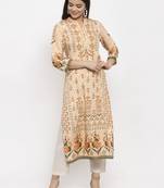 Peach printed viscose kurtas-and-kurtis
