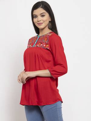 Red embroidered rayon kurtas-and-kurtis 2
