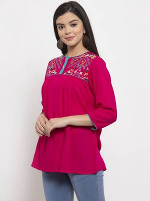Magenta embroidered rayon kurtas-and-kurtis 2