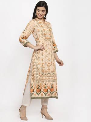 Peach printed viscose kurtas-and-kurtis 2