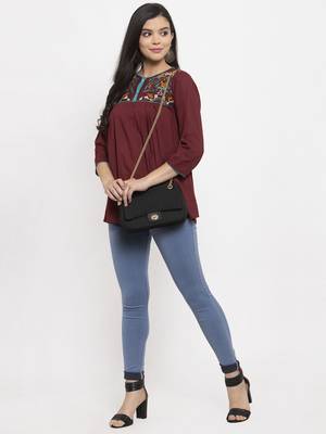 Brown embroidered rayon kurtas-and-kurtis 3