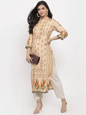 Peach printed viscose kurtas-and-kurtis 3