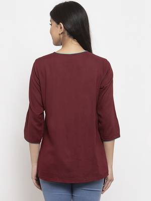 Brown embroidered rayon kurtas-and-kurtis 4