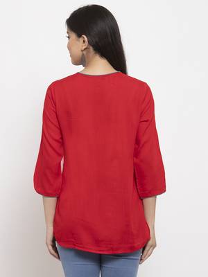 Red embroidered rayon kurtas-and-kurtis 4