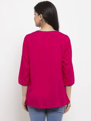 Magenta embroidered rayon kurtas-and-kurtis 4