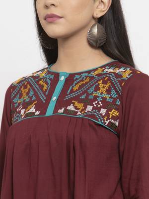 Brown embroidered rayon kurtas-and-kurtis 5
