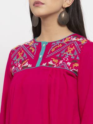 Magenta embroidered rayon kurtas-and-kurtis 5
