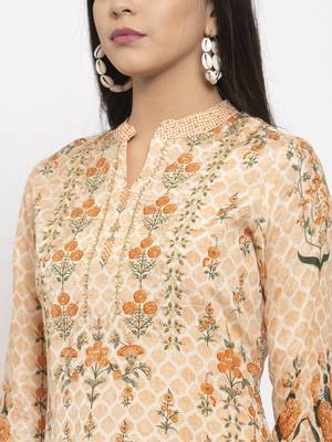 Peach printed viscose kurtas-and-kurtis 5