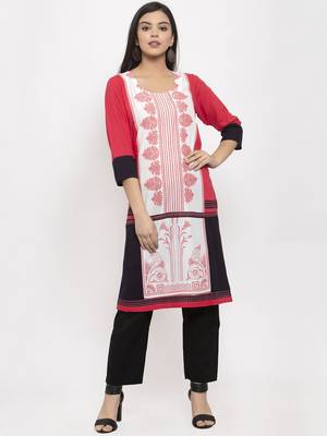Peach printed rayon kurtas-and-kurtis 1
