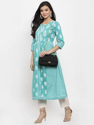 Sea-green printed cotton kurtas-and-kurtis 3