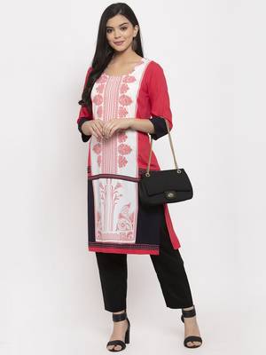 Peach printed rayon kurtas-and-kurtis 3