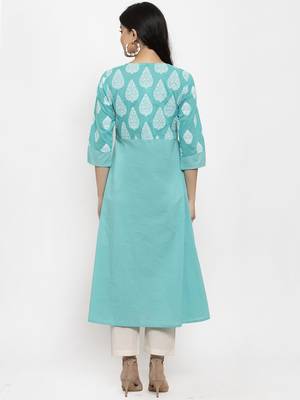 Sea-green printed cotton kurtas-and-kurtis 4