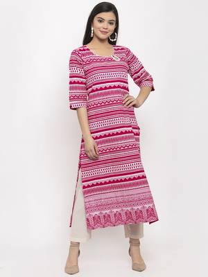 Magenta printed cotton kurtas-and-kurtis 1