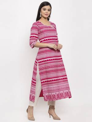 Magenta printed cotton kurtas-and-kurtis 2