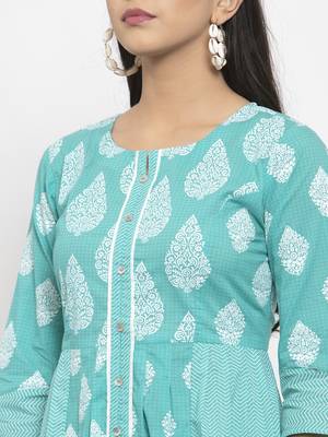 Sea-green printed cotton kurtas-and-kurtis 5
