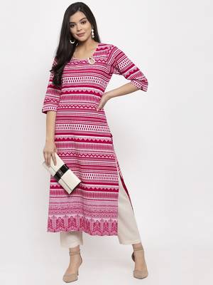 Magenta printed cotton kurtas-and-kurtis 3