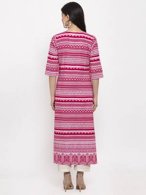 Magenta printed cotton kurtas-and-kurtis 4