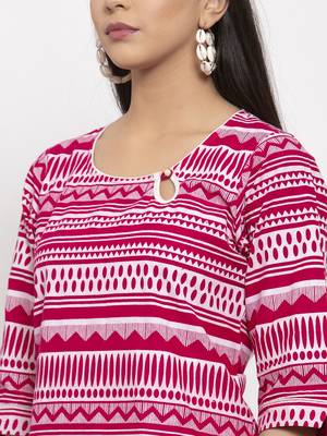 Magenta printed cotton kurtas-and-kurtis 5